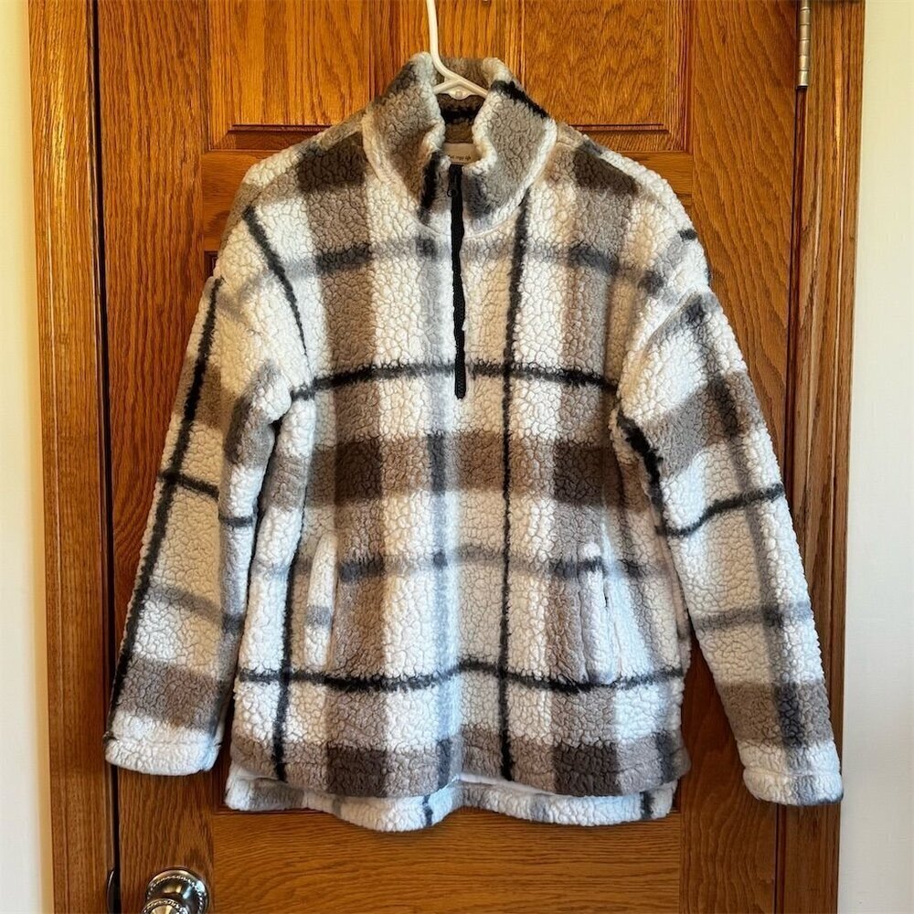 Thread & Supply Women's Plaid Sherpa Quarter Zip Jacket Size M